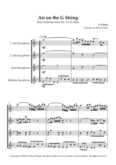 Air on the G String for Saxophone Quartet (from Orchestral Suite No. 3) (arr. Simon Koepp)