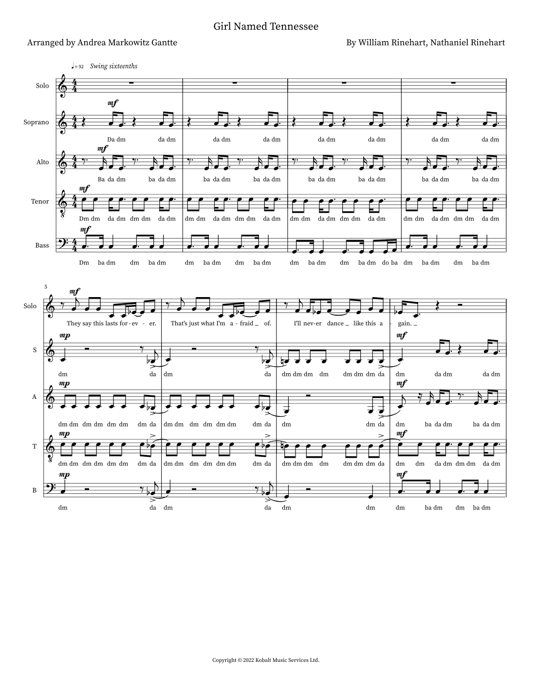 Girl Named Tennessee (arr. Andrea Markowitz Gantte)