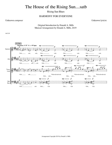 The House of the Rising Sun...SATB (arr. Donald A. Mills, 2019)