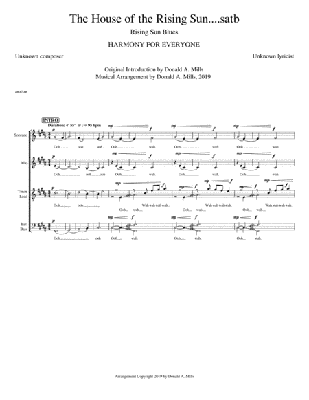 The House of the Rising Sun...SATB (arr. Donald A. Mills, 2019)