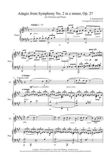 Rachmaninoff: Adagio from Symphony No. 2 for Clarinet and Piano (Arr. Seunghee Lee) (arr. Seunghee Lee)