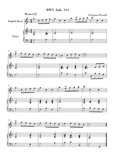 Bach - Minuet in G major and G minor (BWV Anh. 114 - 115) for English Horn and Piano (arr. Ahiva Editions)