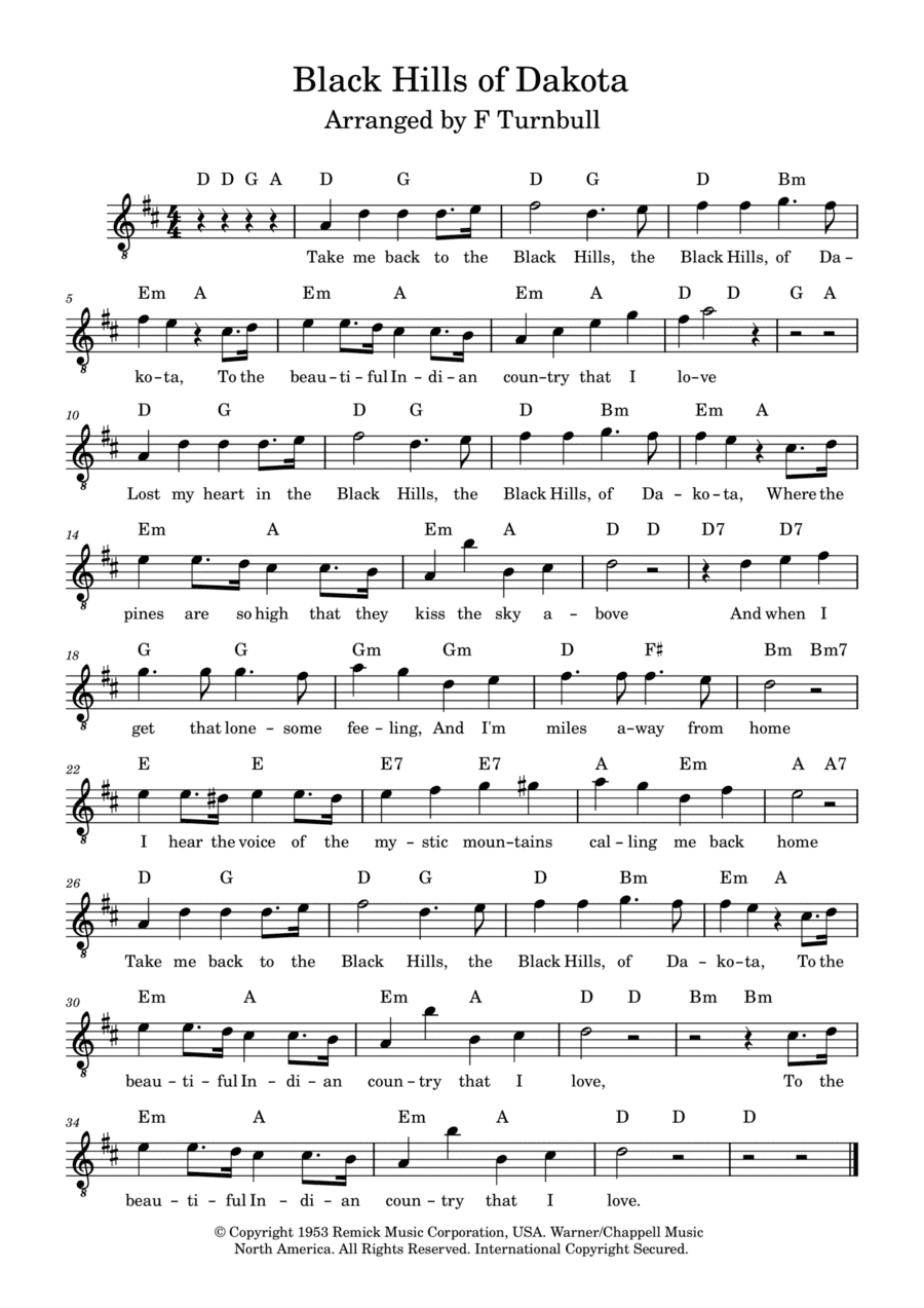 Black Hills Of Dakota (arr. F Turnbull)