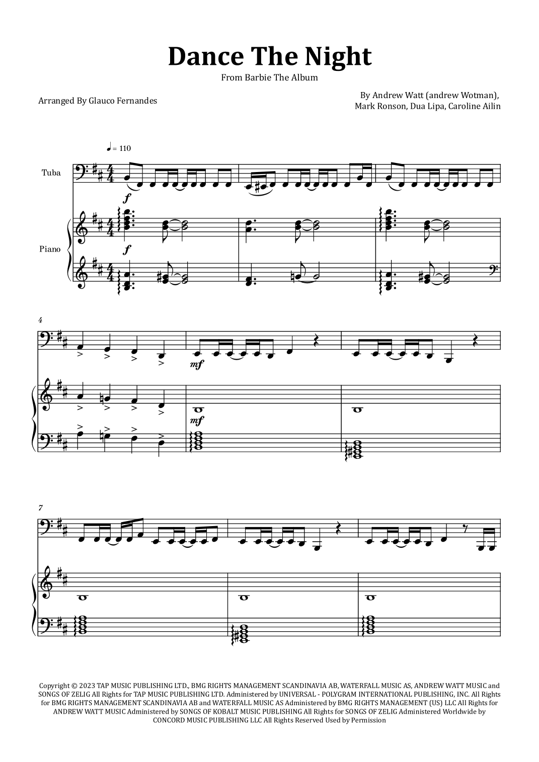 Dance The Night (arr. Glauco Fernandes)