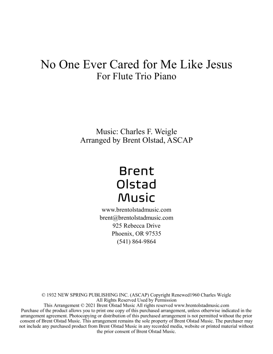 No One Ever Cared For Me Like Jesus (arr. Brent Olstad, ASCAP)