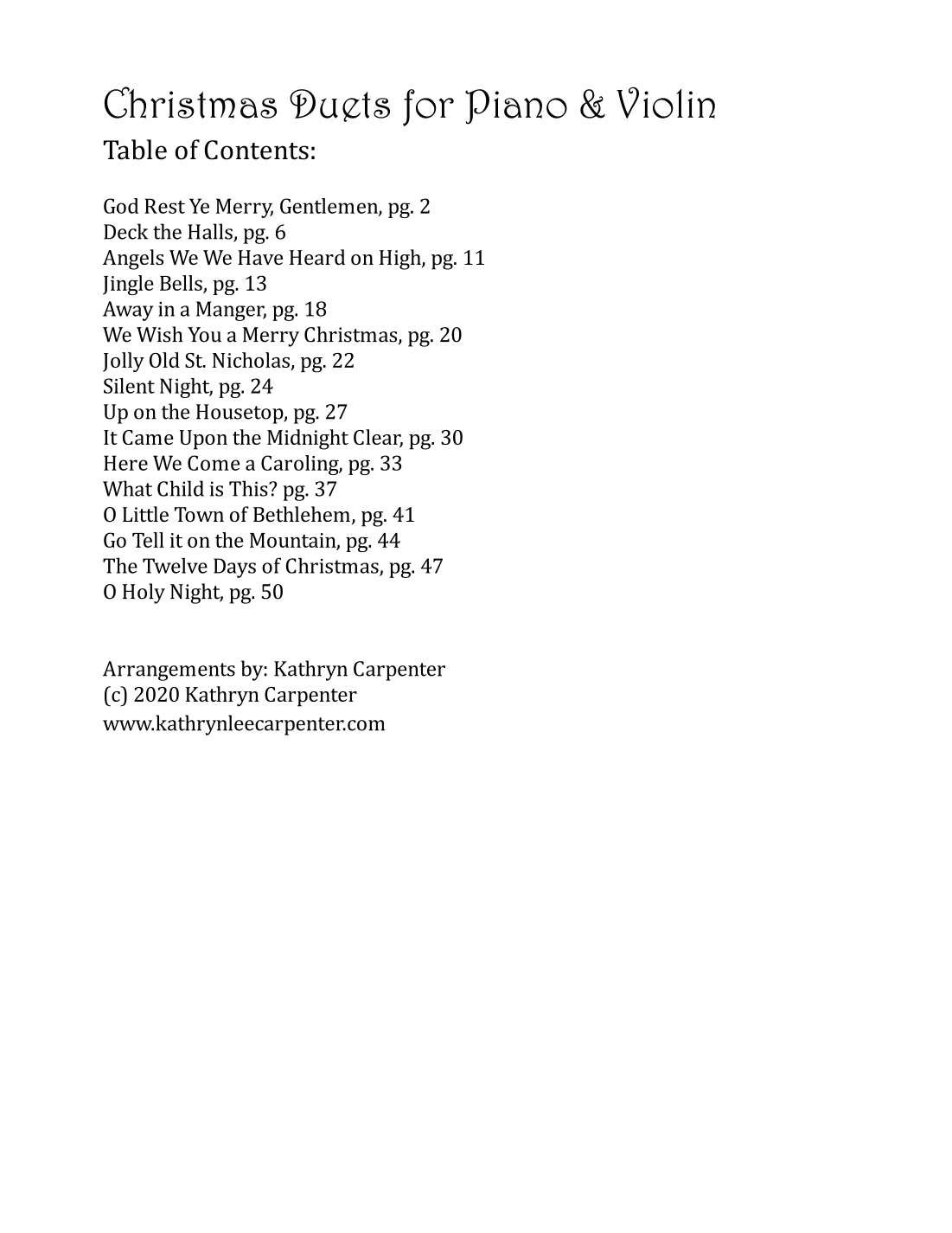 Christmas Duets for Piano & Violin (Easy Piano & Violin) (arr. Kathryn Carpenter)