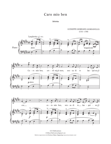 Caro mio ben (Aria antica) – High Voice (E) (arr. CG Publications)