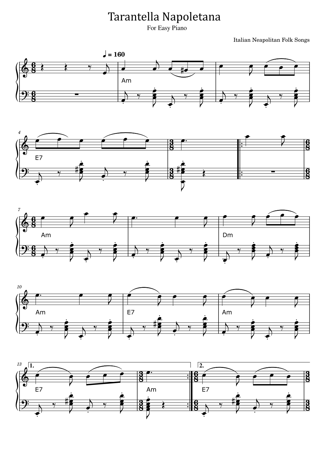 Tarantella Napoletana - For Easy Piano - With Chord (arr. poon)