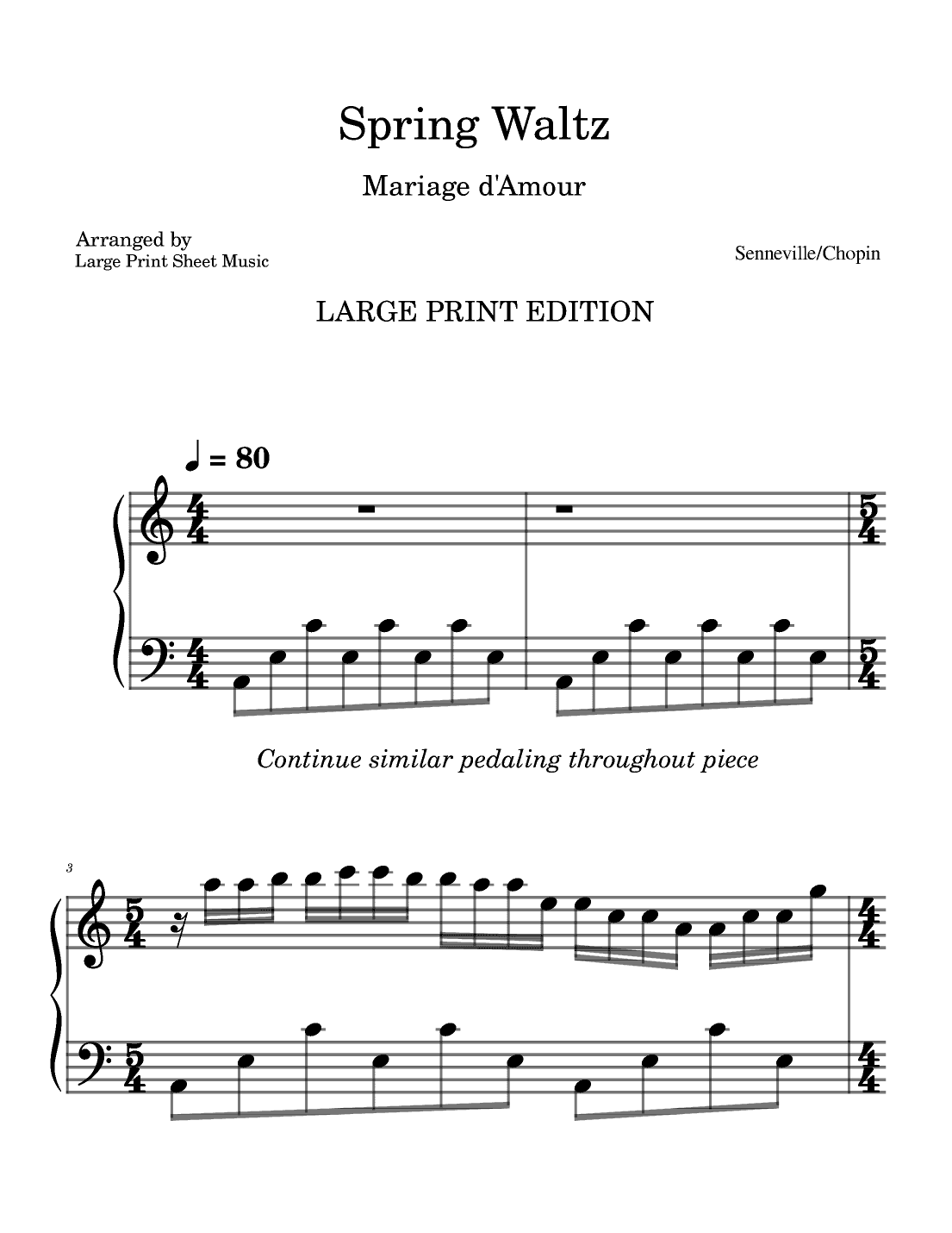 Spring Waltz in LARGE PRINT Key of C Wedding Music (arr. Large Print Sheet Music)