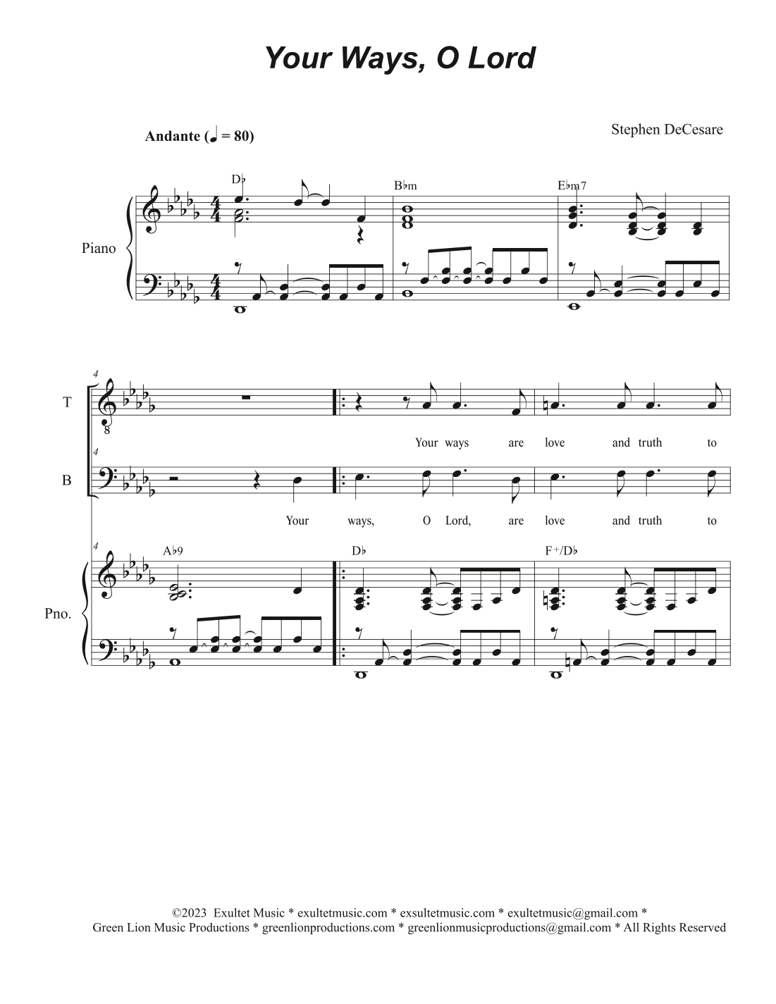 Your Ways, O Lord (Duet for Tenor and Bass solo)