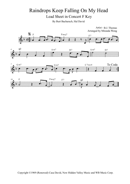 Raindrops Keep Fallin' On My Head (arr. Miranda Wong)