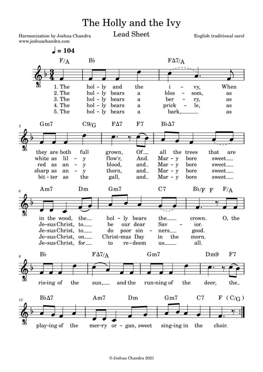 The Holly and the Ivy (Lead Sheet) (arr. Joshua Chandra)