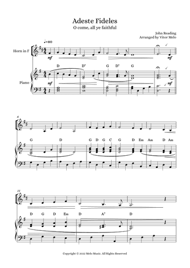 Adeste Fideles (O Come, All Ye Faithful) - horn and piano (arr. Vitor Melo)