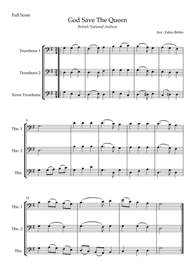 God Save The Queen (British National Anthem) for Trombone Trio (arr. Fabio Britto)