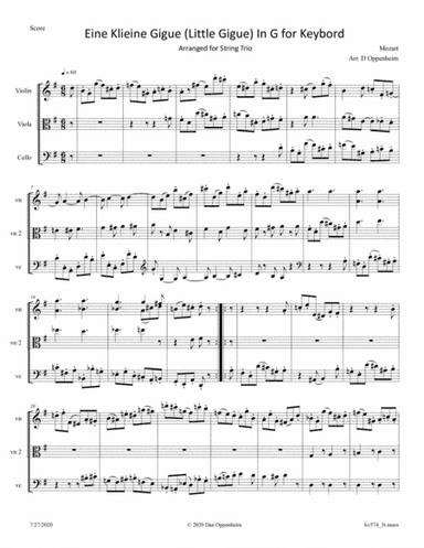 Mozart: Little Gigue K 574 arr. for String Trio (arr. D Oppenheim)