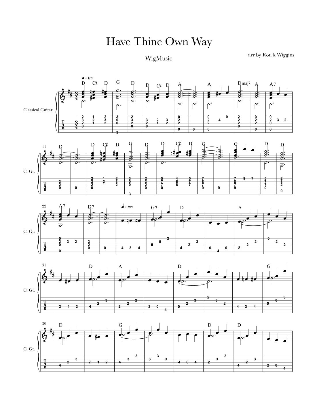 Have Thine Own Way - Classical Guitar (arr. Ron k Wiggins)