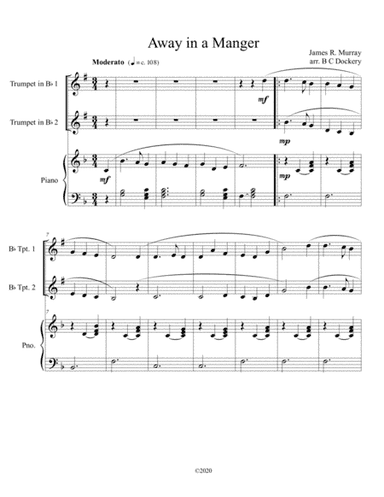 Away in a Manger (trumpet duet) with optional piano accompaniment (arr. B C Dockery)