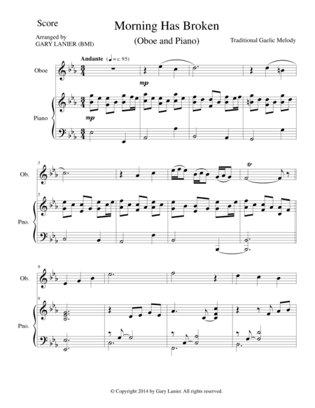 MORNING HAS BROKEN (Oboe/Piano and Oboe Part) (arr. Gary Lanier)