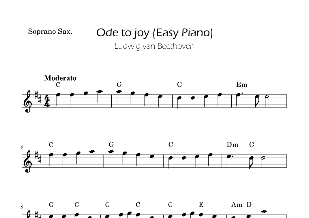 Ode To Joy - Easy Soprano Sax with Chords (arr. Ygor Nunes)
