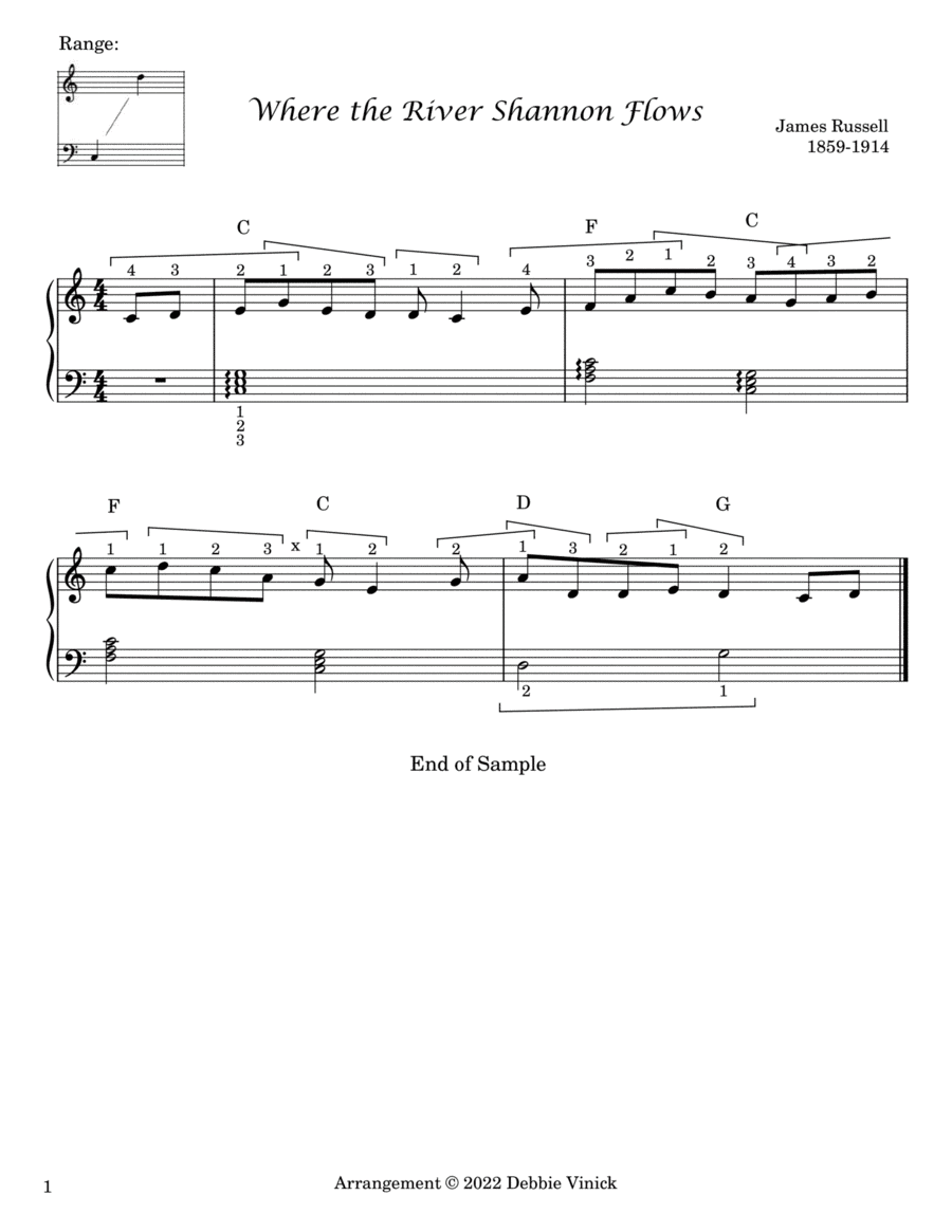 Where the River Shannon Flows- easy harp (arr. Debbie Vinick)