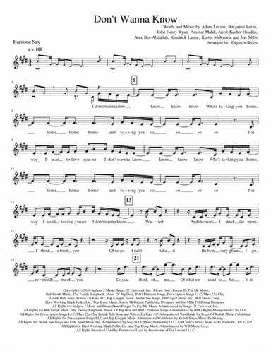 Don't Wanna Know (arr. JNguyenSheets)