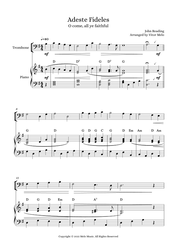 Adeste Fideles (O Come, All Ye Faithful) - trombone and piano (arr. Vitor Melo)