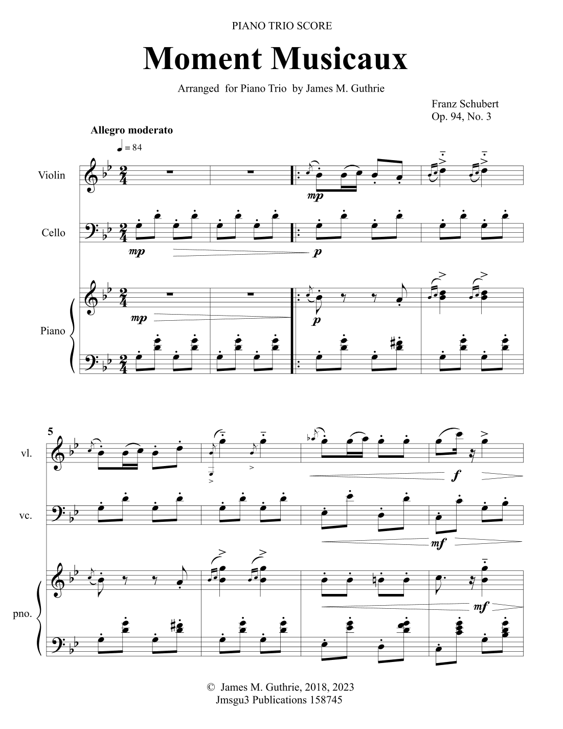 Schubert: Moment Musicaux for String Trio (arr. James M. Guthrie, ASCAP)