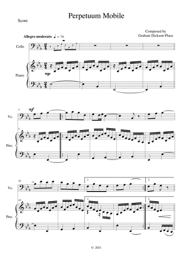 Perpetuum Mobile - Duet for Cello and Piano. Original composition by Graham Dickson-Place