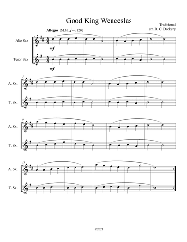 Good King Wenceslas (Alto and Tenor Sax Duet) (arr. B. C. Dockery)