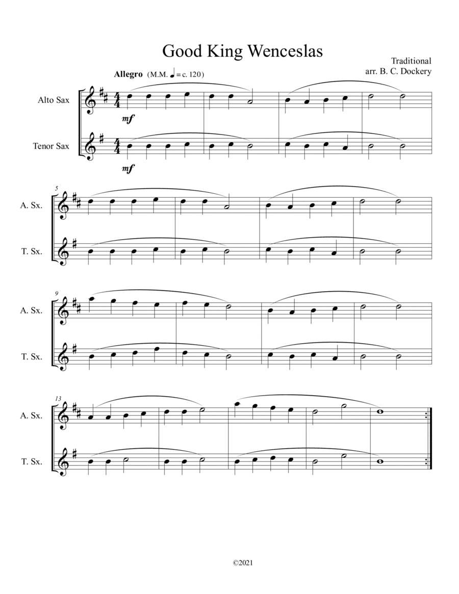 Good King Wenceslas (Alto and Tenor Sax Duet) (arr. B. C. Dockery)