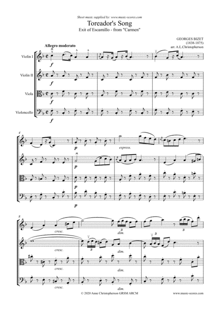 The Toreador Song from Carmen - String Quartet (arr. Anne Christopherson GRSM ARCM)