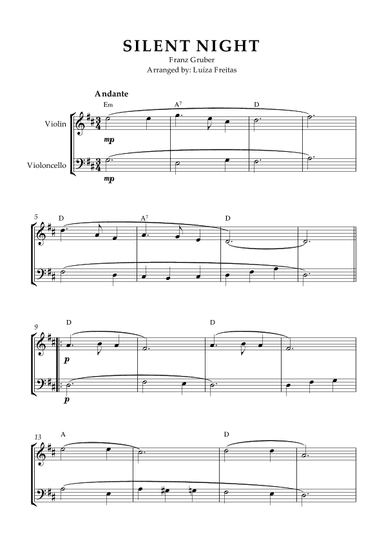 Silent Night - easy violin and cello (arr. Luíza Freitas)