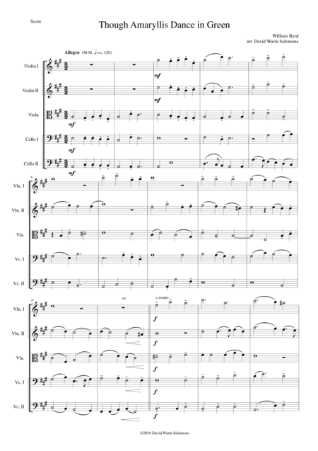 Though Amaryllis Dance in Green for string quintet (arr. David Warin Solomons)