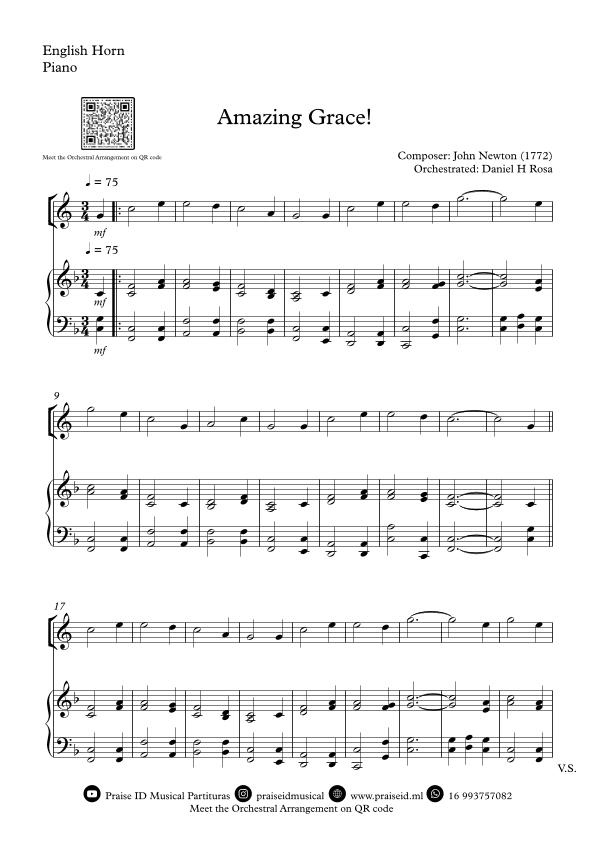 Amazing Grace How Sweet the sound - Easy English Horn and Piano (arr. Daniel H Rosa)