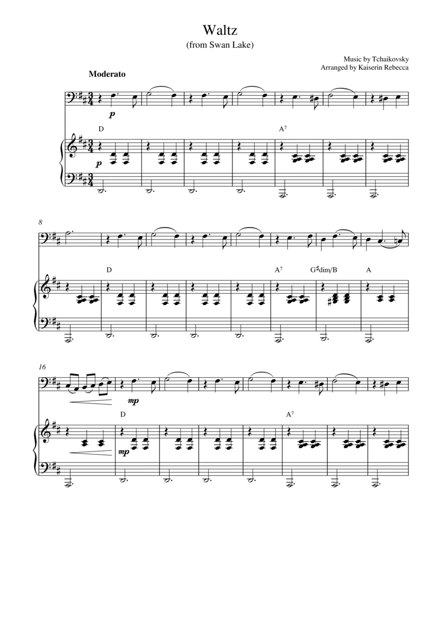 Waltz (from Swan Lake) (for cello solo and piano accompaniment) (arr. Kaiserin Rebecca)