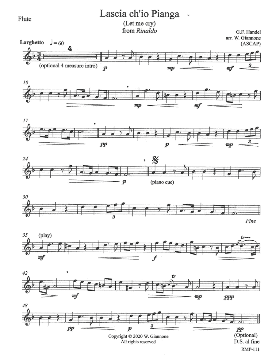 Handel - Lascia ch'io Pianga (Let Me Cry) (arr. W. Giannone)