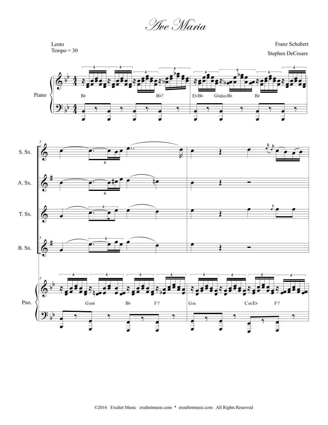Ave Maria (Saxophone Quartet and Piano) (arr. Stephen DeCesare)