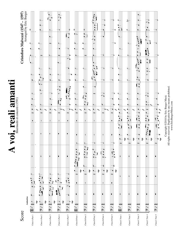 A voi, reali amanti for Trombone or Low Brass Quintdectet (15 Part Ensemble) (arr. Eric Burger Music)