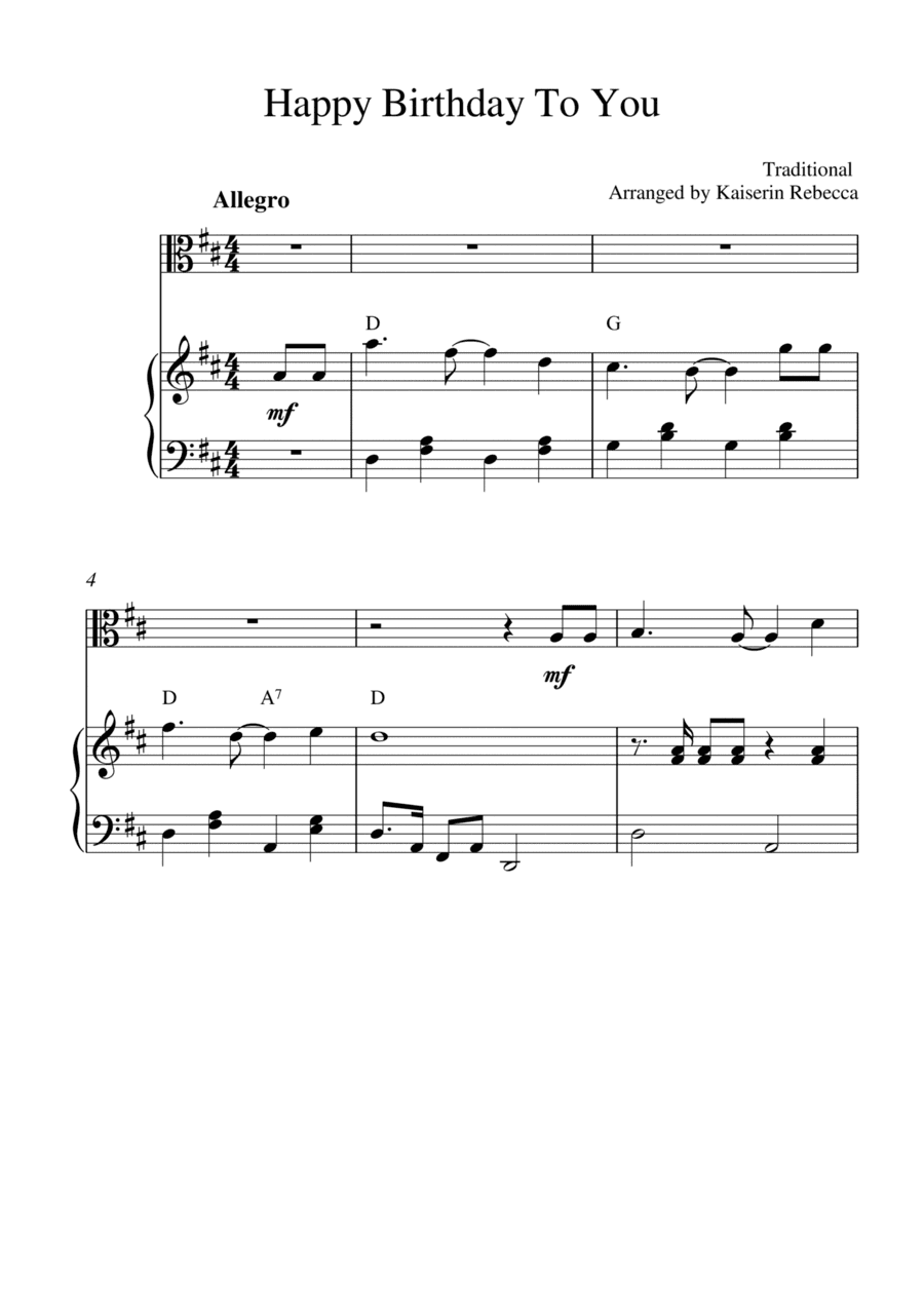 Happy Birthday To You (for viola solo and piano accompaniment) (arr. Kaiserin Rebecca)