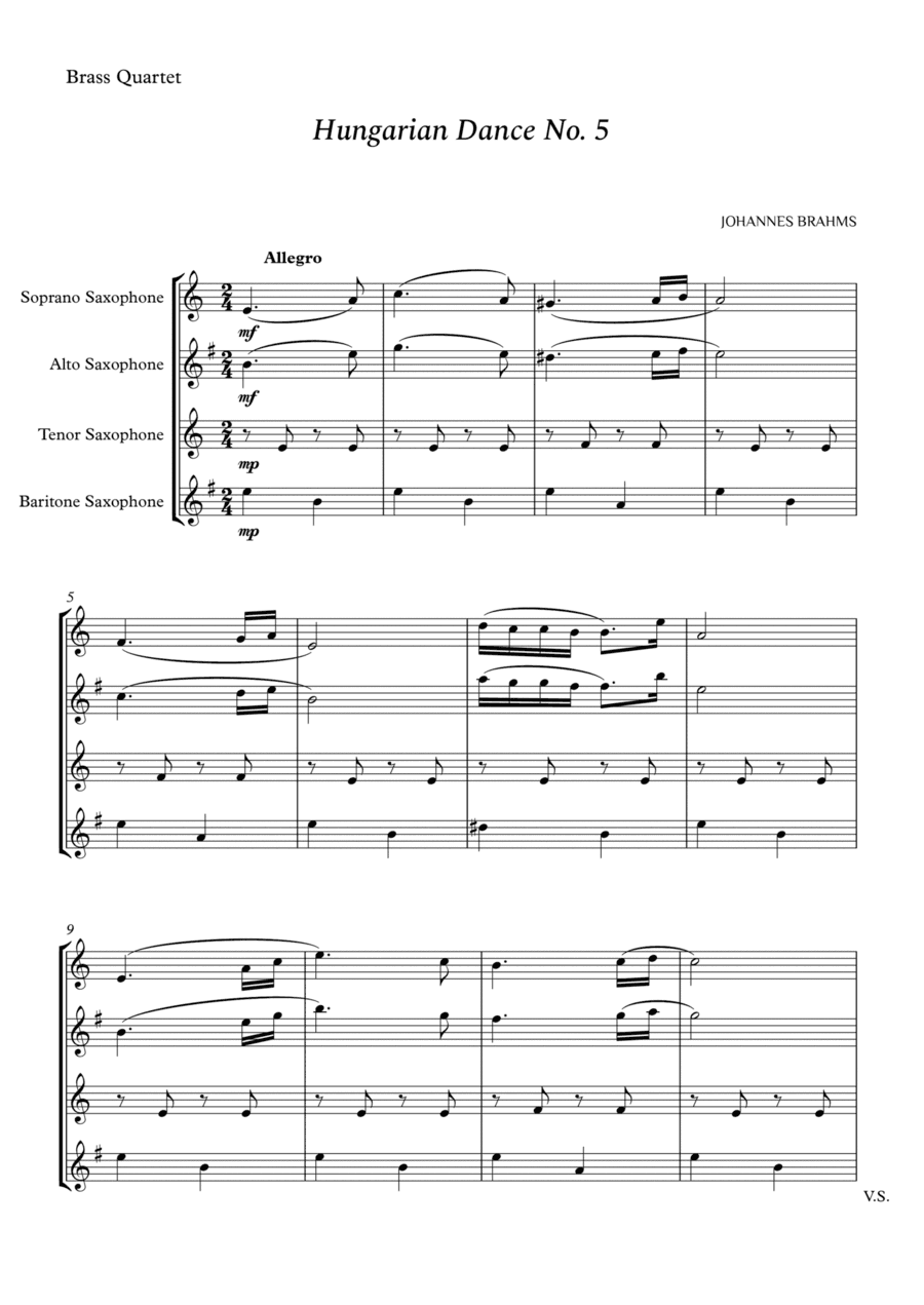 Hungarian Dance No. 5 for Saxophone Quartet (arr. Cássio Silva Chaves)