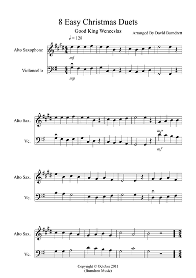 8 Easy Christmas Duets for Alto Saxophone and Cello (arr. David Burndrett)