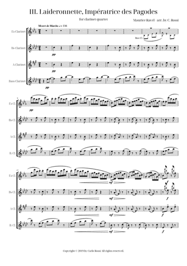 Ma Mère l'Oye - III. Laideronnette, Impératrice des Pagodes for Clarinet Quartet (arr. Carlo Rossi)