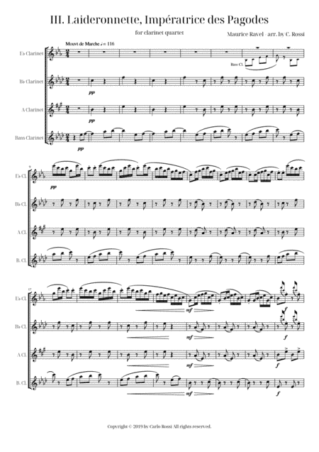 Ma Mère l'Oye - III. Laideronnette, Impératrice des Pagodes for Clarinet Quartet (arr. Carlo Rossi)