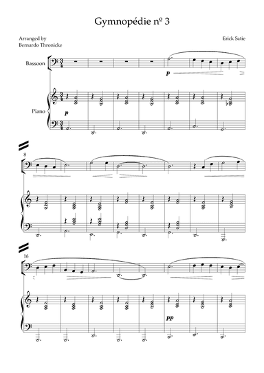 Gymnopédie nº 3 - For Bassoon and Piano (arr. Bernardo Thronicke)
