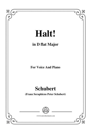 Schubert-Halt!,in D flat Major,Op.25 No.3,for Voice and Piano (arr. MSM)