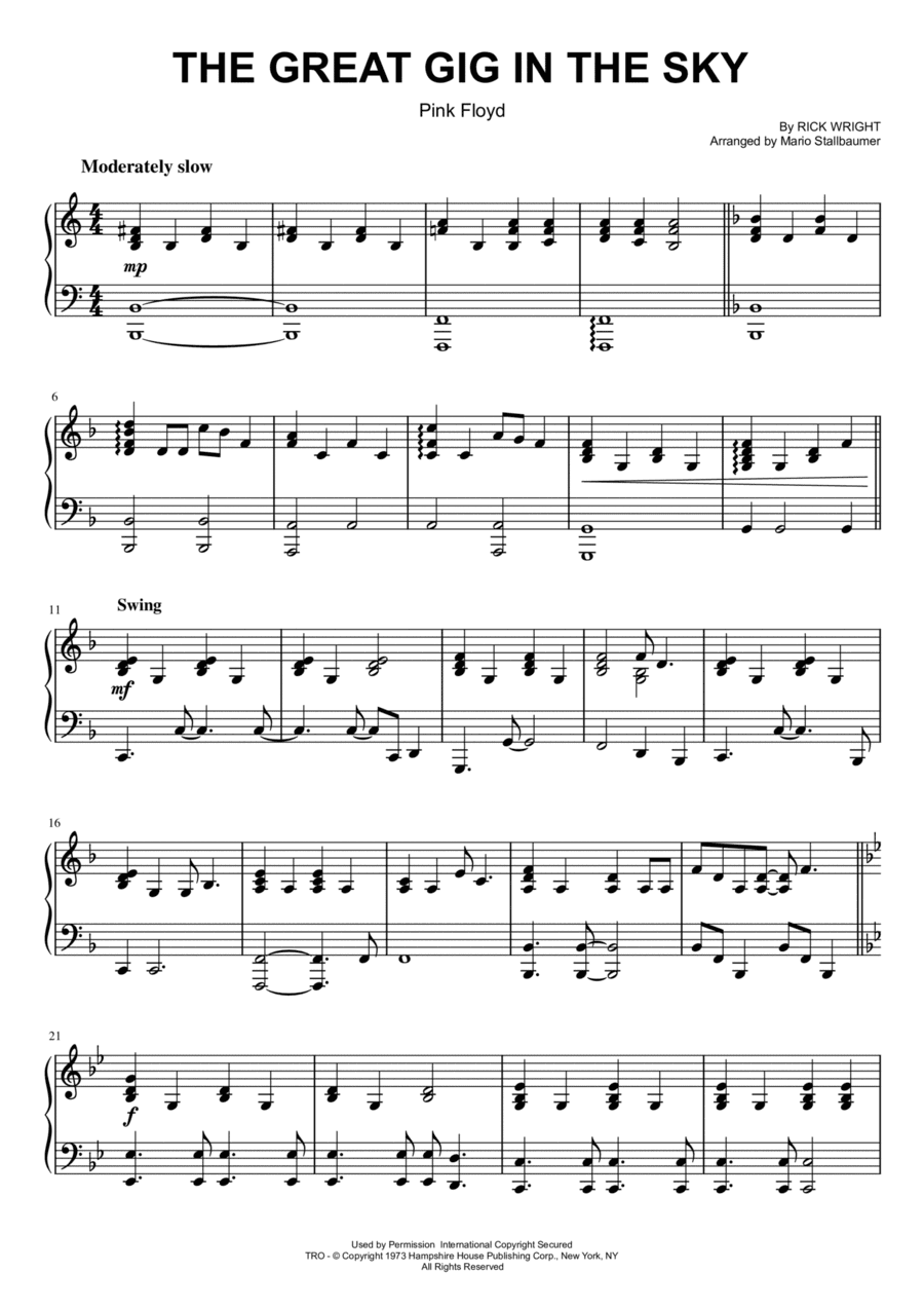 The Great Gig In The Sky (arr. Mario Stallbaumer)