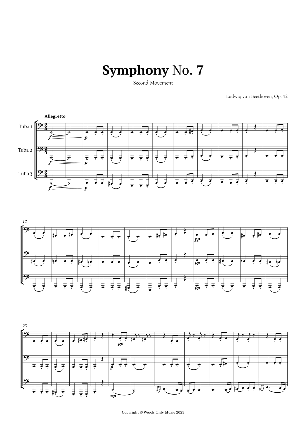 2nd Movement of Symphony No. 7 by Beethoven for Tuba Trio (arr. Ander)