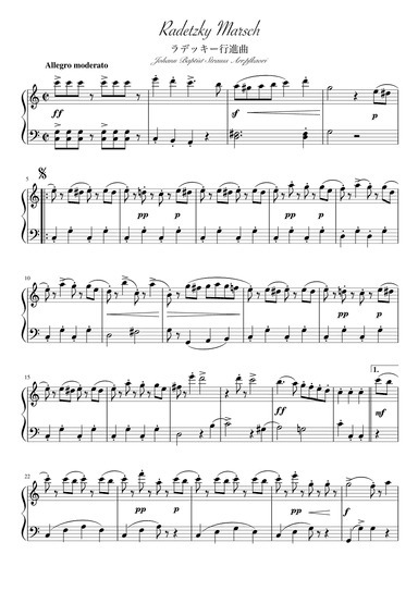 "Radetzky Marsch" (Cdur) full ver.pianosolo beginner (arr. pfkaori)