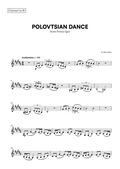 Polovtsian Dance (from Prince Igor) (for Clarinet) (arr. Cadenza Editions)