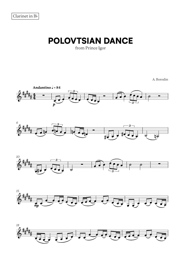 Polovtsian Dance (from Prince Igor) (for Clarinet) (arr. Cadenza Editions)